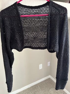 Black Cropped Open-Knit Bolero Shrug